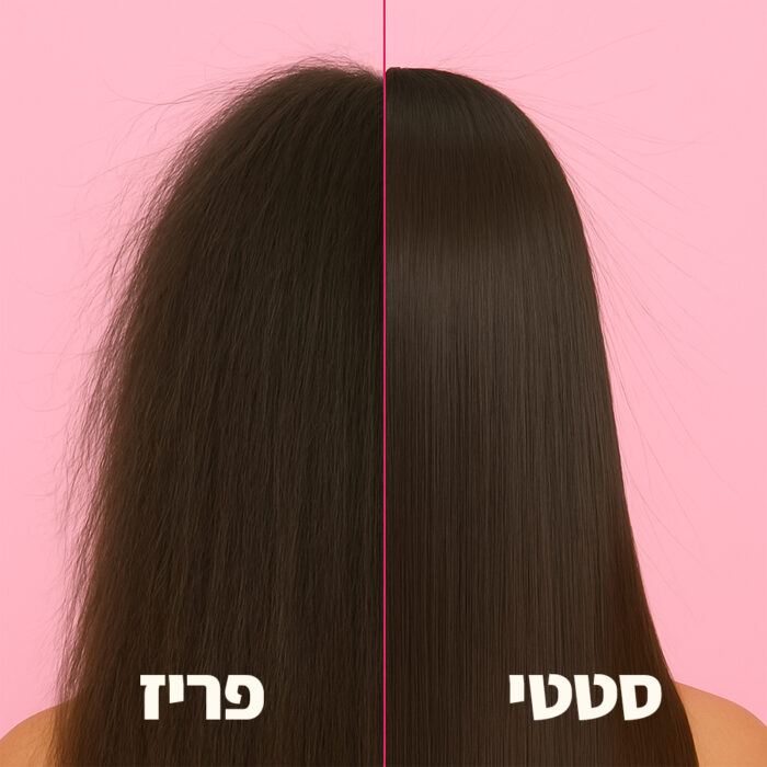 תמונה לשוואה: בצד ימין שיער עם חשמל סטטי ובצד שמאל שיער עם פריזיות